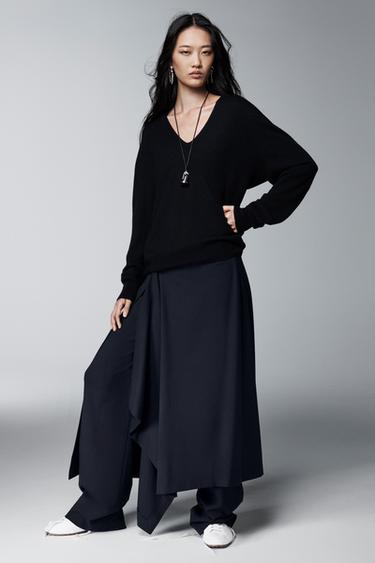 Zara ZW COLLECTION WRAP PANTS - Dark navy