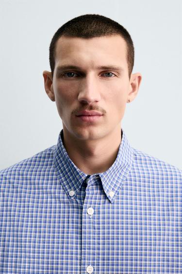 REGULAR FIT CHECK SHIRT - Blue by Zara - Image 4