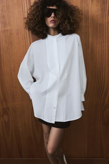 OVERSIZE POPLIN SHIRT ZW COLLECTION - Oyster-white by Zara