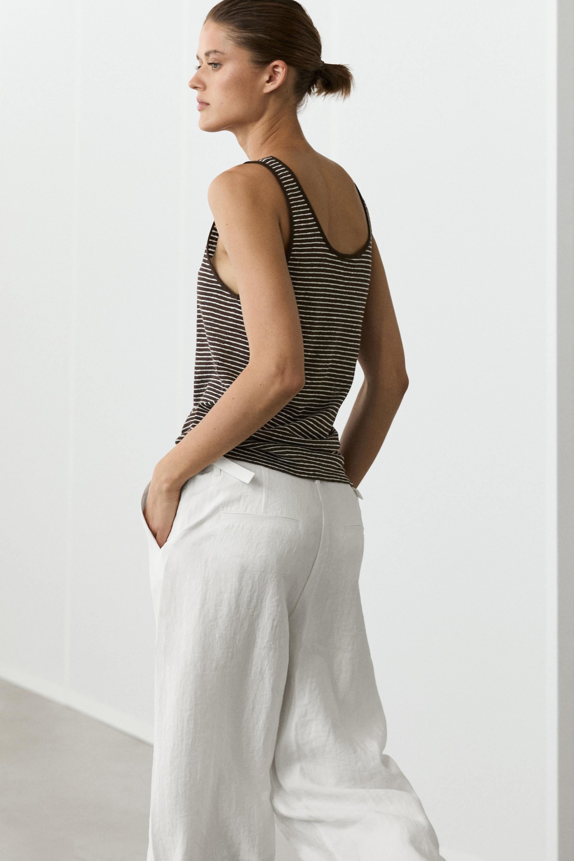 Striped strappy linen top