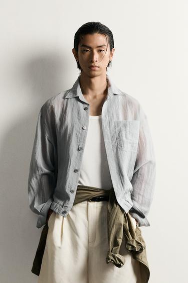 LIGHTWEIGHT RELAXED FIT OVERSHIRT - Grey / Blue by Zara