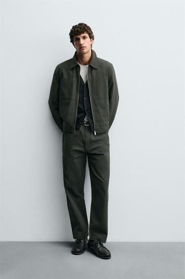 Zara CANVAS TEXTURED PANTS - Dark khaki - Image 0