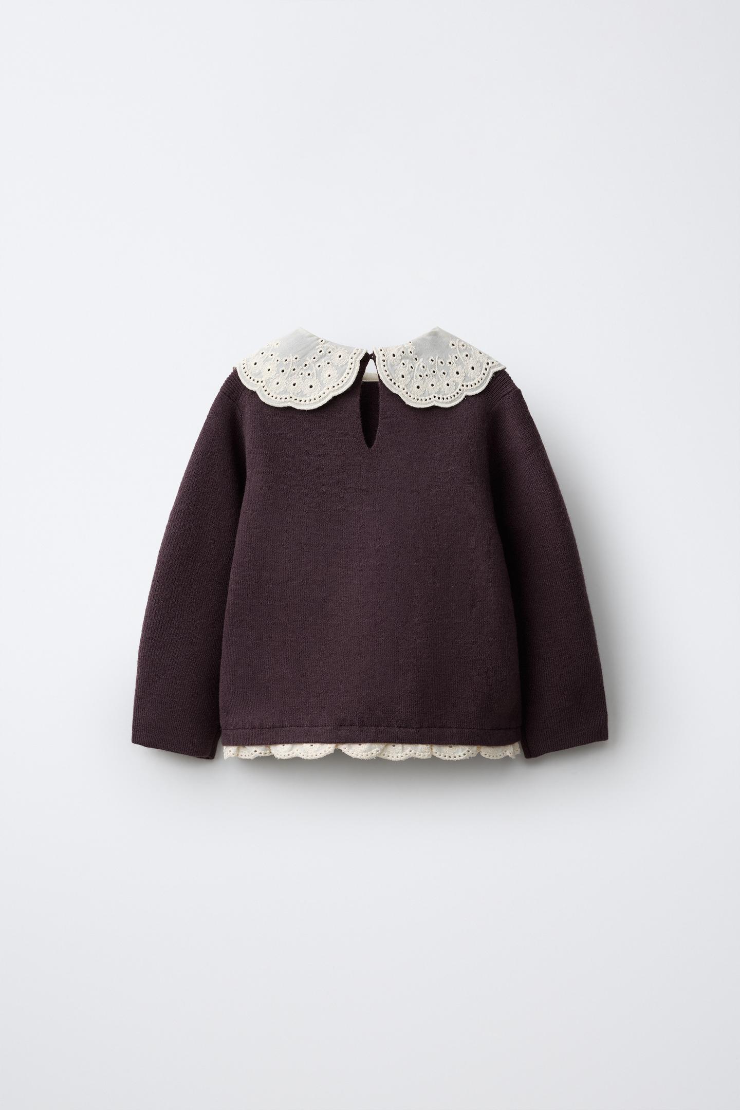 Детский свитер Zara Embroidered Collar Knit, цвет: Бордовый — фото 2