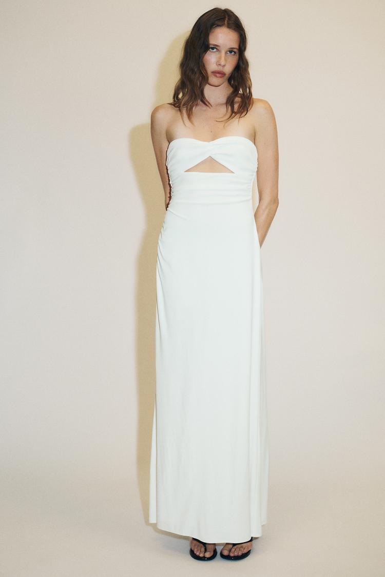 Vestido Blanco Vestido Zara Hombros Descubiertos VESTIDO LARGO CUT