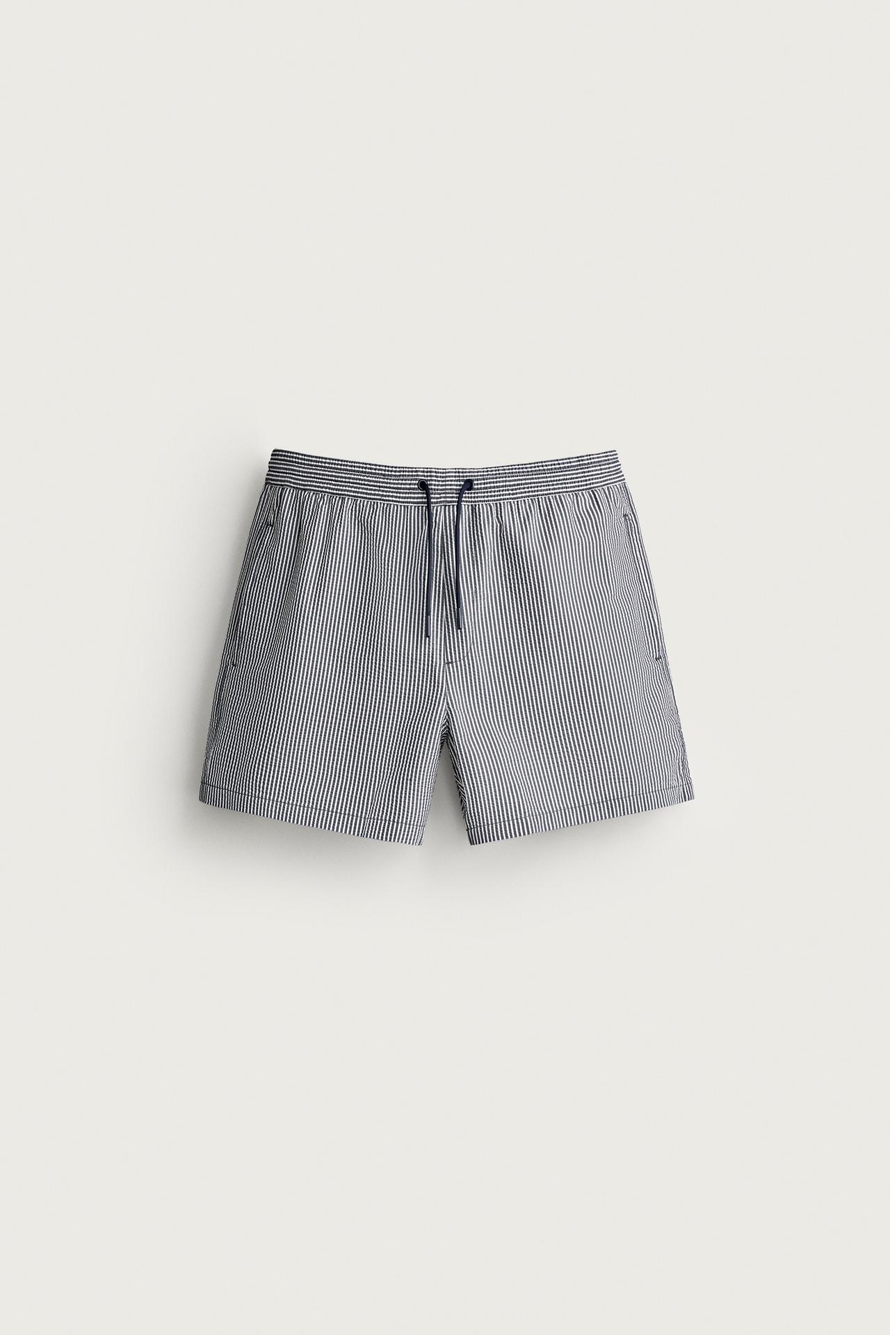 SEERSUCKER MID-LENGTH SWIMSUIT — Navy blue
