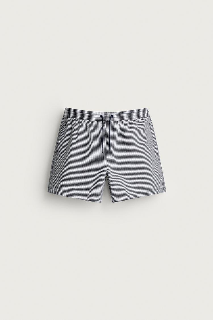 SEERSUCKER MID-LENGTH SWIMSUIT — Navy blue