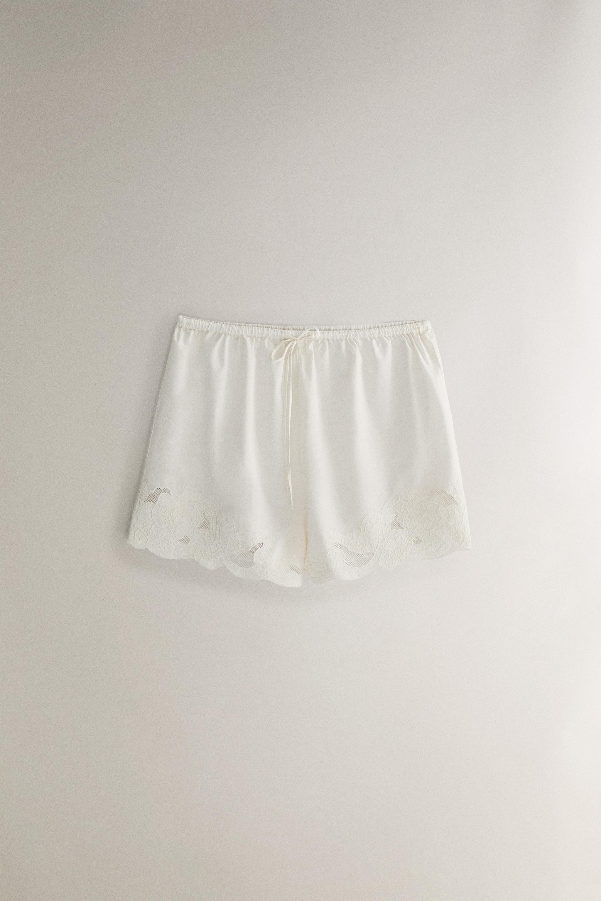 EMBROIDERED COTTON SHORTS - Ecru | ZARA United States