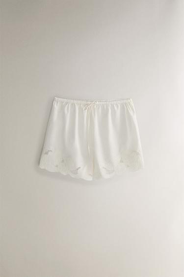 SHORT IN COTONE RICAMATO - Écru di Zara - Immagine 0