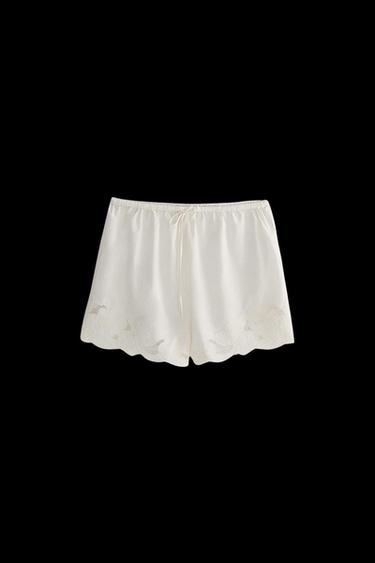 Zara EMBROIDERED COTTON SHORTS - Ecru - Image 0