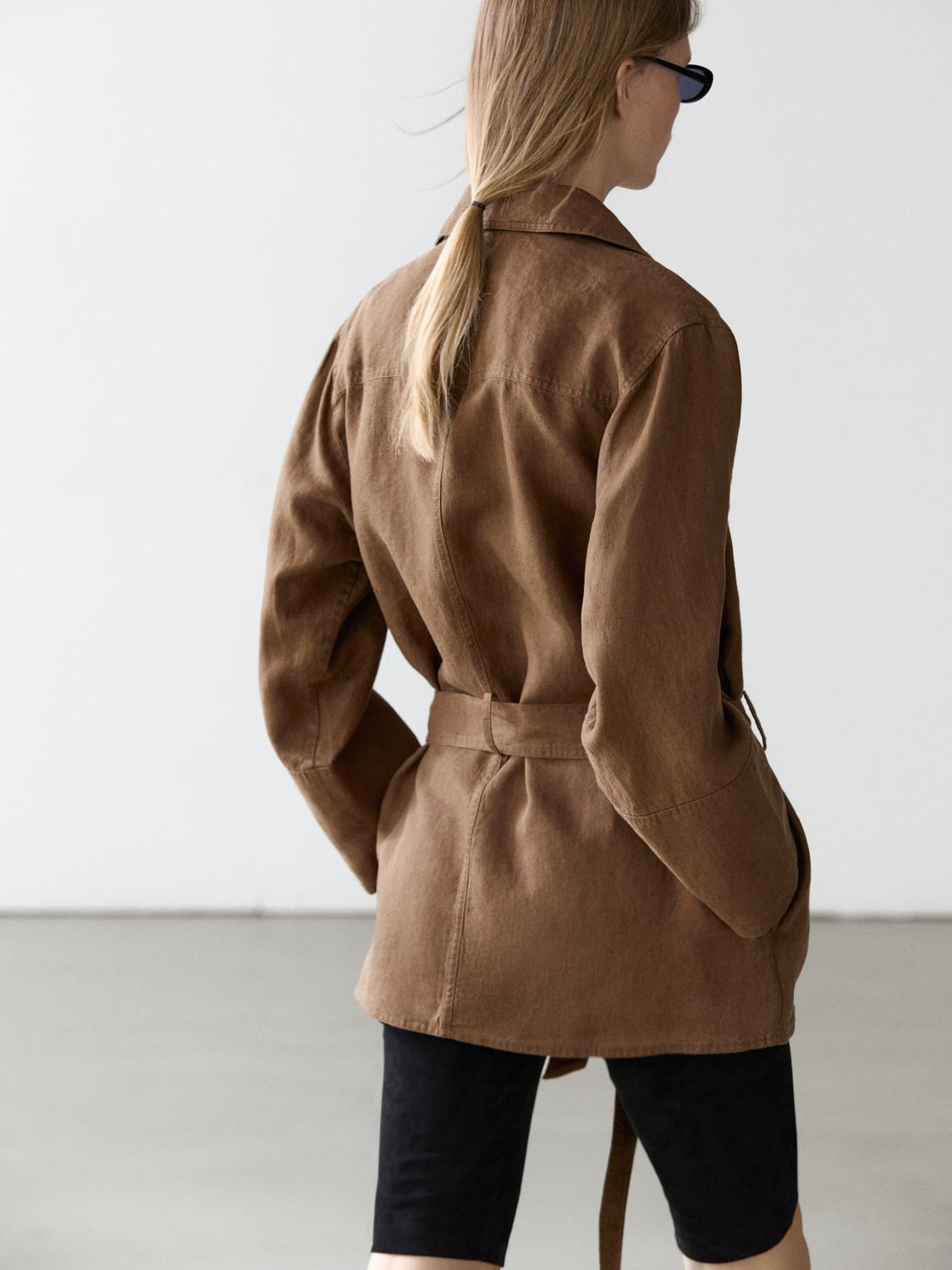 100% linen blazer with pockets and belt detail