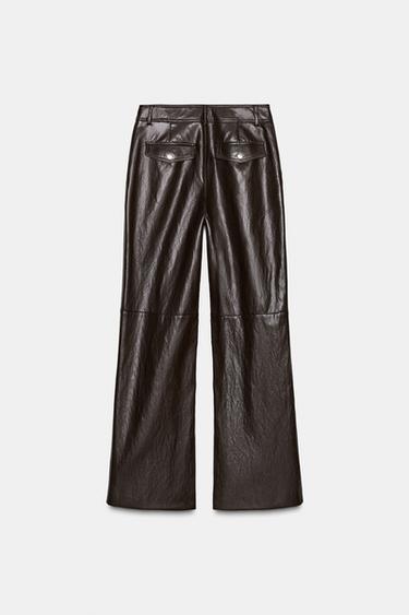 FAUX LEATHER STRAIGHT TROUSERS - Brown by Zara - Image 6