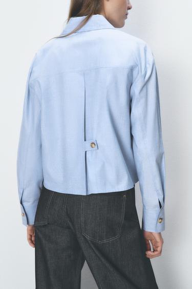 COTTON CROP SHIRT - Light blue by Zara