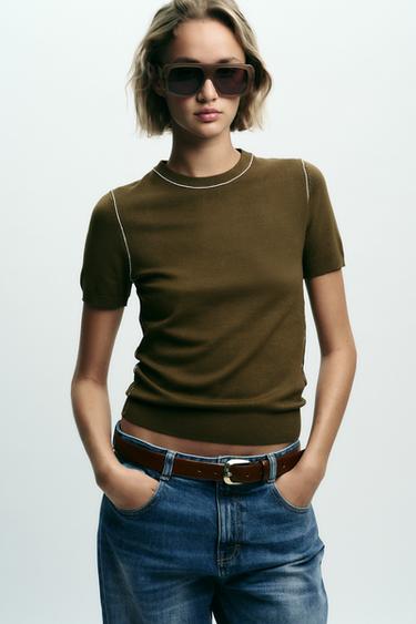 Zara OVAL BUCKLE LEATHER BELT - Brown