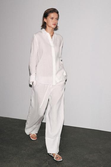 PANTALÓN PALAZZO LINO 100% ZW COLLECTION - Blanco de Zara