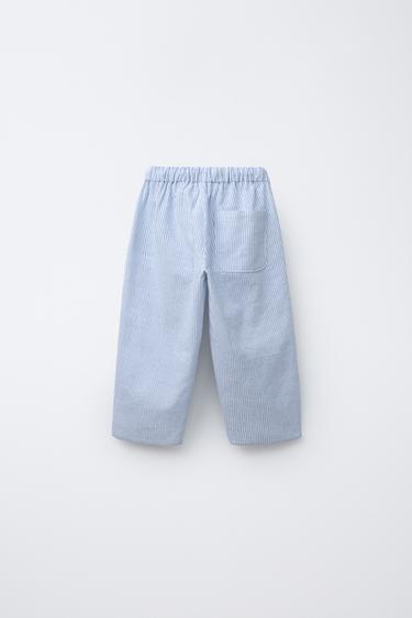 PANTALON BAGGY AVEC COTON ET LIN - Bleu / Blanc de Zara - Image 1