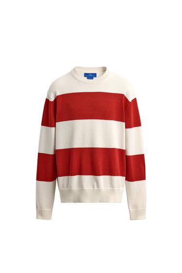 アーロン・レヴィーン × ZARA ジャカードストライプセーターエクリュ/ レッドZaraのアーロン・レヴィーン × ZARA ジャカードストライプセーター - エクリュ/ レッド 