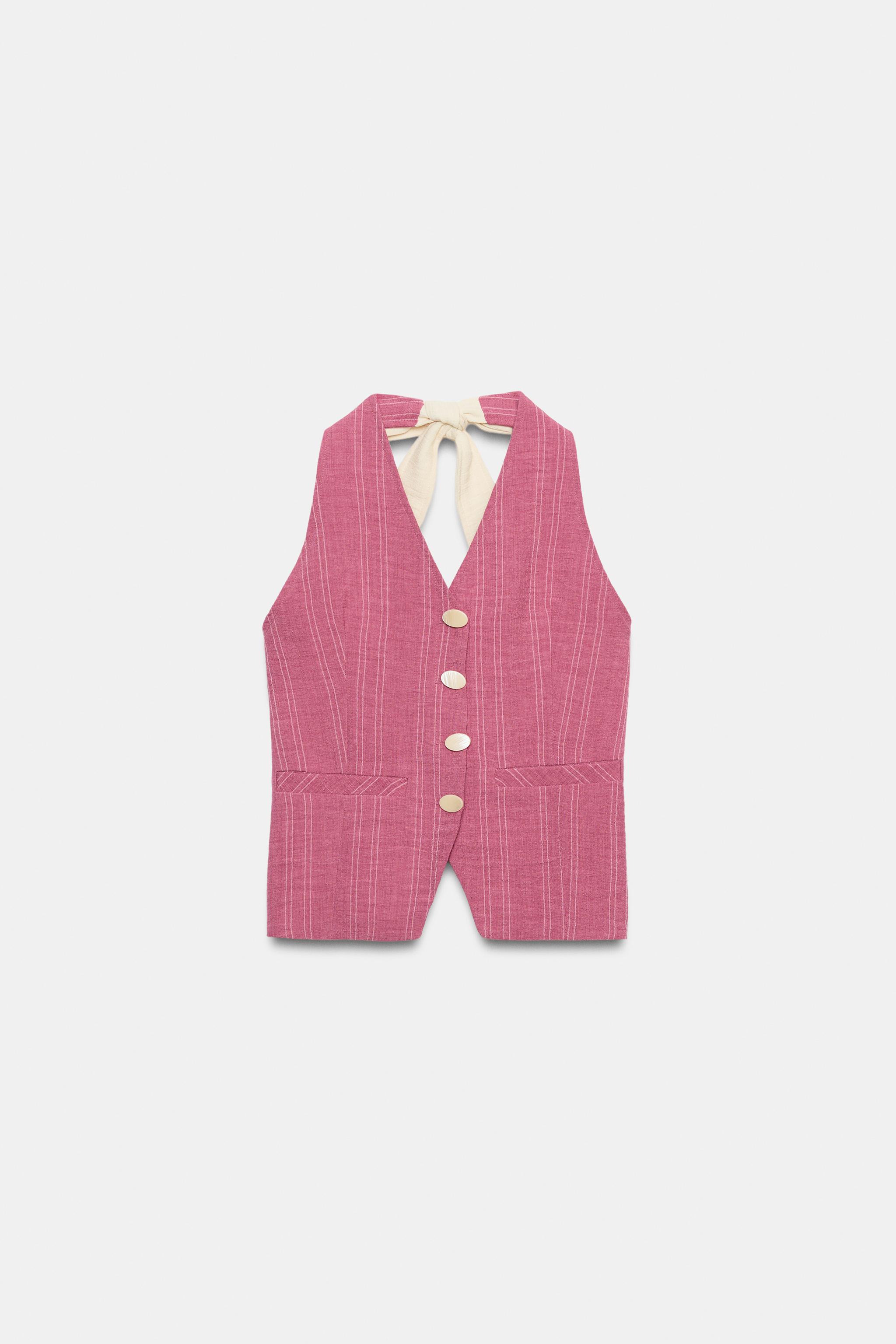 GILET HALTER À RAYURES ET LAÇAGES