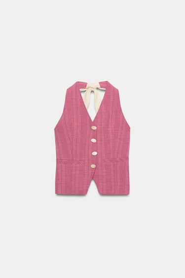 GILET HALTER À RAYURES ET LAÇAGES - Rose de Zara - Image 5