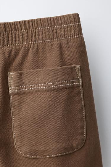 TOPSTITCHED ELASTICATED BAGGY TROUSERS - Dark tan by Zara - Image 2