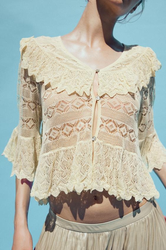 BLŮZA Z ŽEBROVANÉ PLETENINY S VOLÁNY - Žlutá od Zara - Obrázek 1