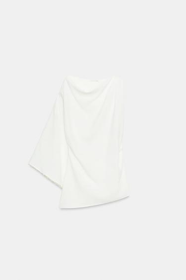 ASYMMETRISCHE TUNIKABLUSE MIT PERLEN - Cremefarben von Zara