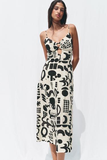 PRINTED CUT-OUT DRESS - Black / White by Zara - Image 1
