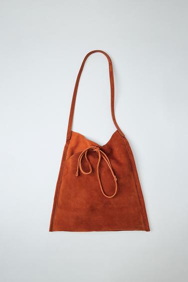 LEATHER MINI FLAT BAG WITH BOW - Orange by Zara