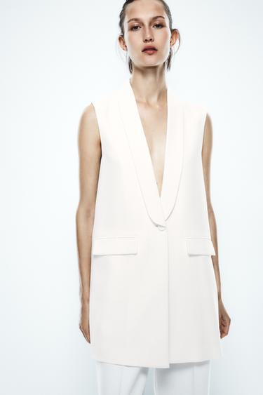 Zara TUXEDO COLLAR VEST ZW COLLECTION - Ecru