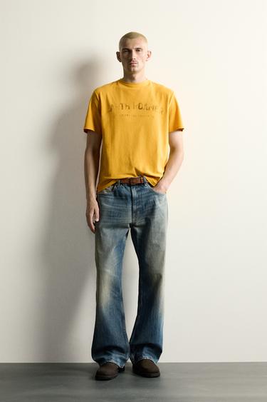 WASHED PRINT KNIT T-SHIRT - Mustard by Zara - Image 0