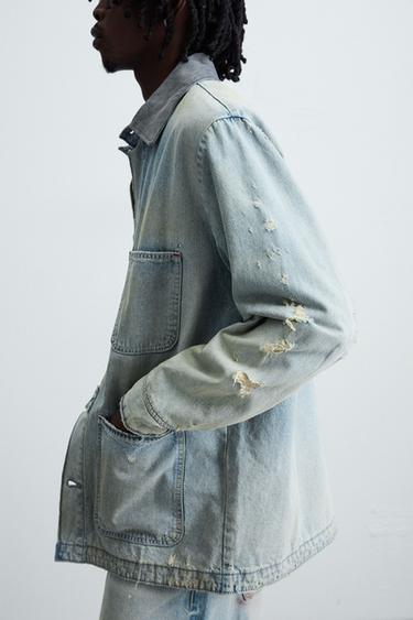 SURCHEMISE EN DENIM DÉLAVÉ EFFET VINTAGE - Bleu clair de Zara - Image 4