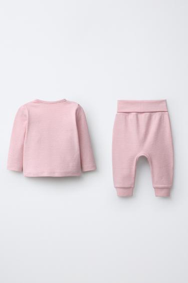 STRIPED TROUSERS AND T-SHIRT SET WITH EMBROIDERED BUNNY - Pink by Zara - Image 1