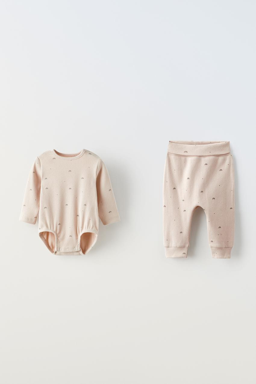 PRINTED BODYSUIT AND JOGGER TROUSERS PACK - Dusty pink