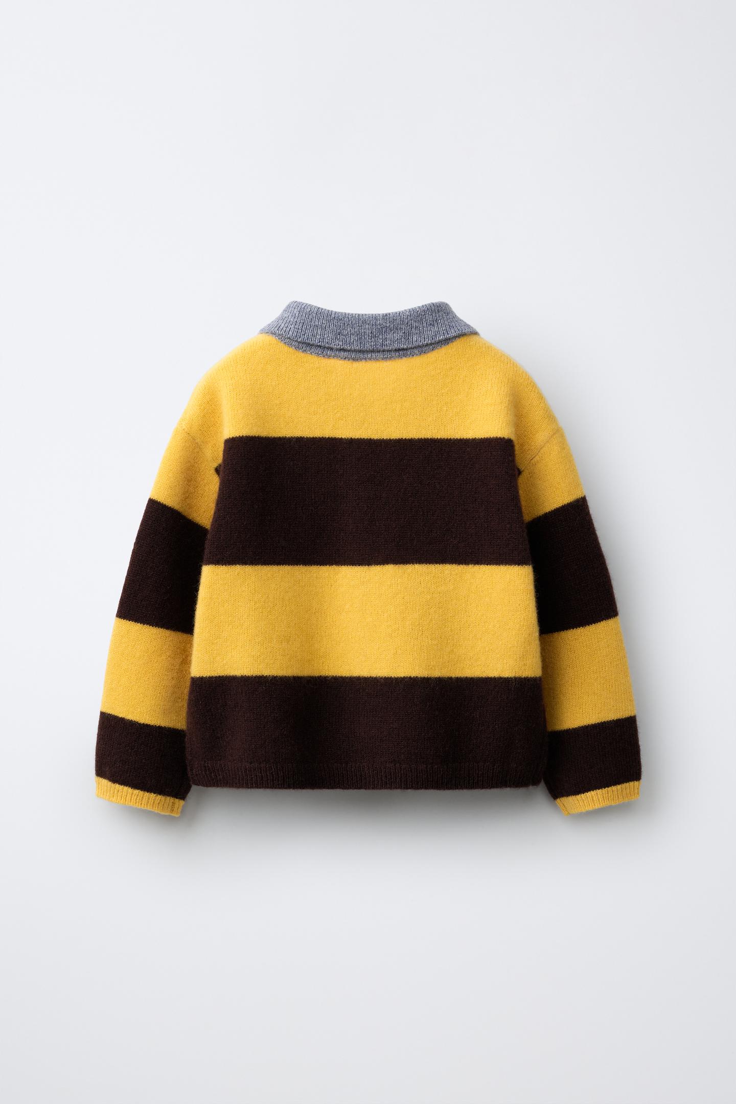 Детский кардиган Zara 100% Wool Striped, цвет: Горчичный — фото 2