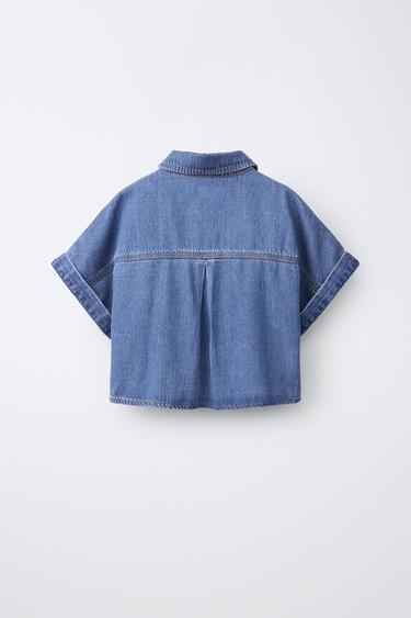 CHEMISE EN DENIM À NŒUD - Bleu de Zara - Image 1