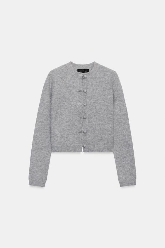 KNIT CARDIGAN WITH FROG FASTENING - Mid-grey by Zara - Image 0
