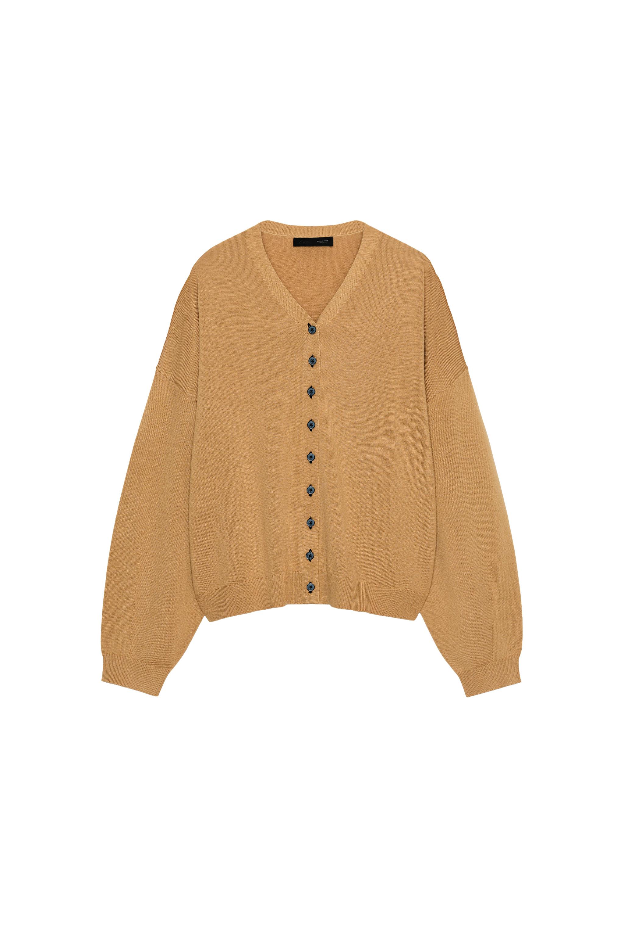 Vネックニットカーディガン - ゴールデンブラウン | ZARA Japan / 日本
