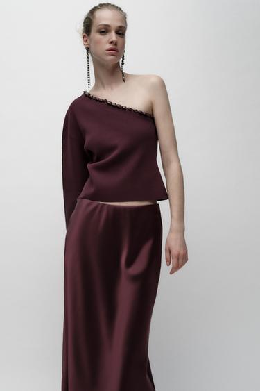 ASYMMETRIC BOBBLE KNIT SWEATER - Aubergine by Zara - Image 1