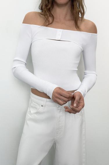 FITTED KNIT CUT-OUT TOP - White by Zara - Image 1