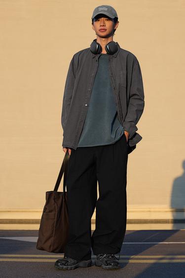 Zara 寬管休閒長褲 - 黑色