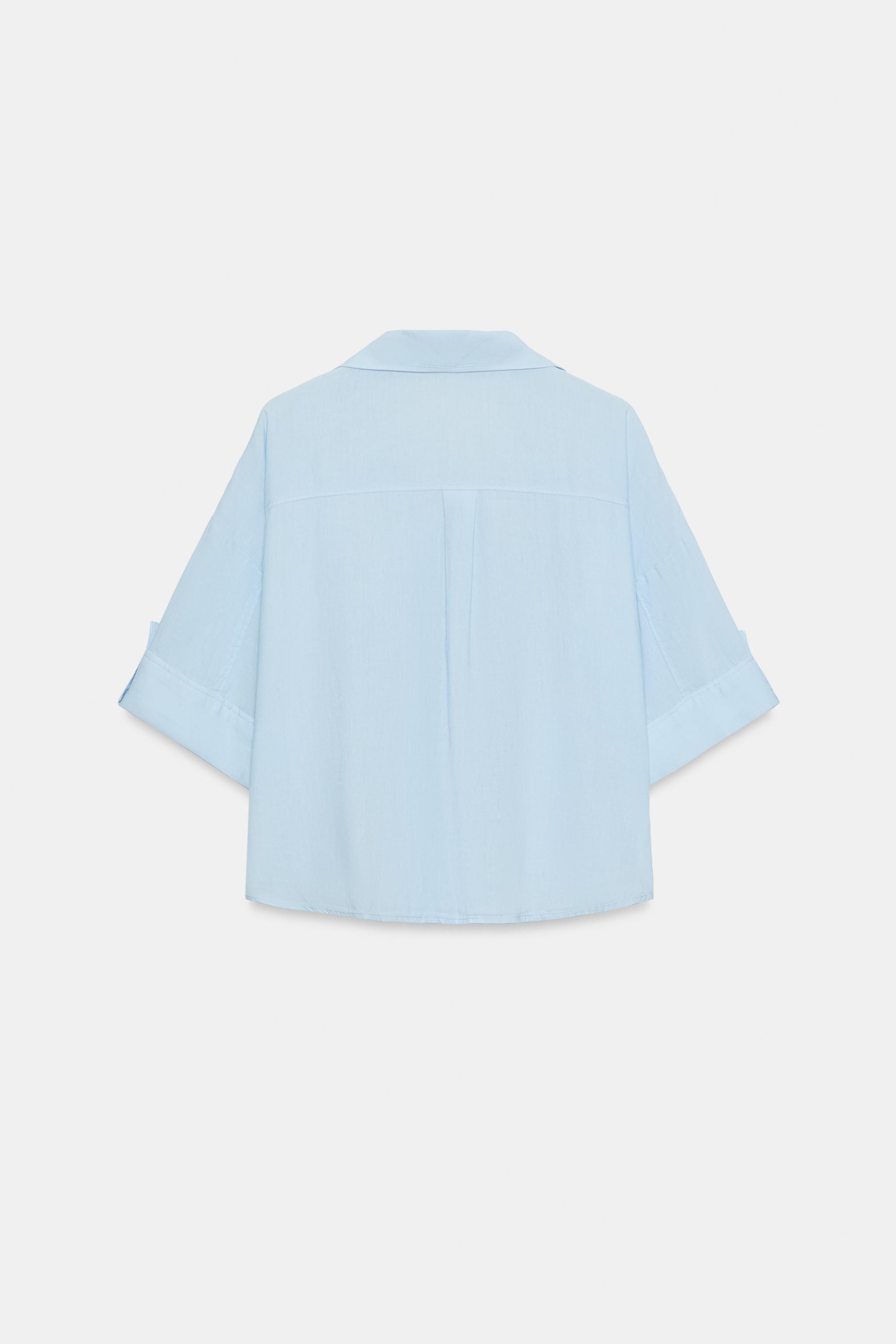 Женские рубашки Zara CROPPED LINEN BLEND SHIRT — фото 7