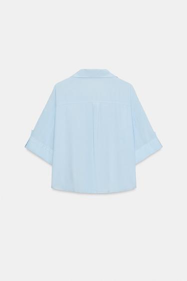 SHORT LINEN BLEND SHIRT - Sky blue by Zara - Image 1