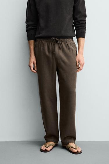 Zara RELAXED FIT TEXTURED PANTS - Brown