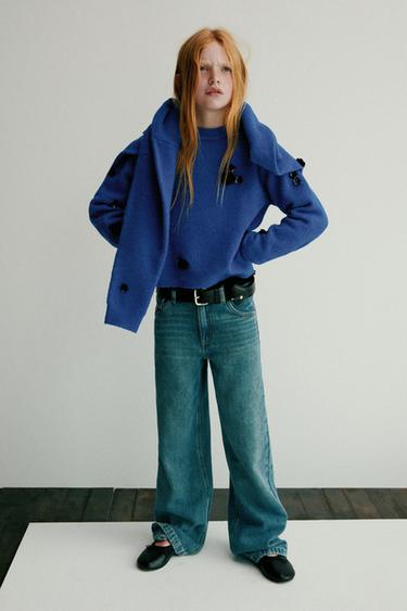 KNIT SWEATER WITH SEQUIN FLOWERS - Bluish by Zara