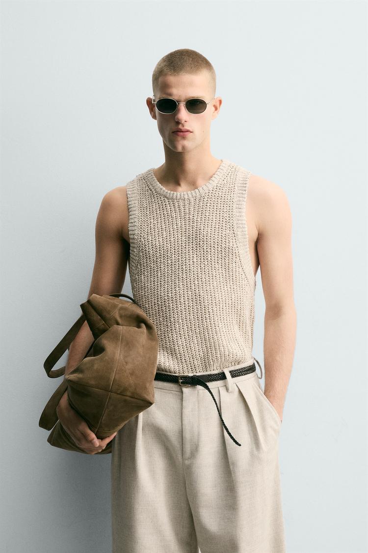 ZARA TEXTURED COTTON - LINEN KNIT TANK TOP