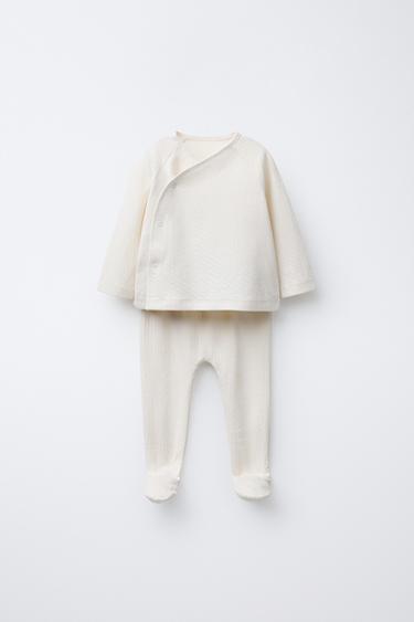 Zara TEXTURED T-SHIRT AND LEGGINGS SET - Ecru