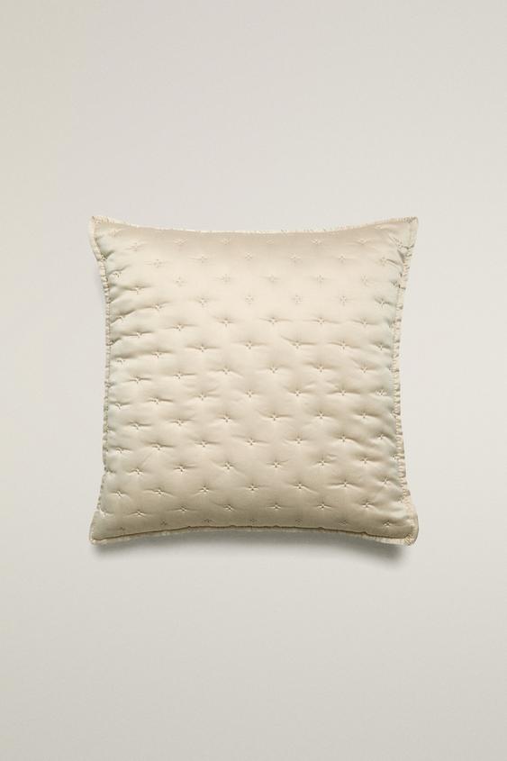 Zara PLAIN SATEEN PILLOW SHAM FOR QUILT WITH KNOTS - Soft gold - Image 0