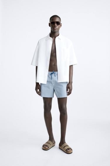 REGULAR SEERSUCKER SWIMMING TRUNKS - Bluish by Zara - Image 0