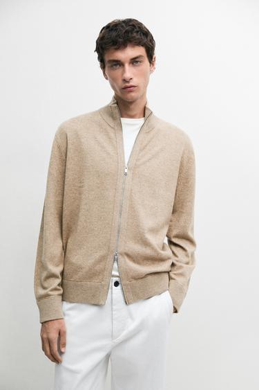 Zara Wool blend cardigan with zip detail - Beige / Green