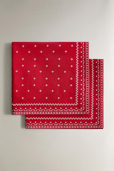 PACK OF GEOMETRIC COTTON CHRISTMAS NAPKINS (PACK OF 2) - Red by Zara