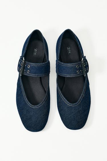 DENIM BUCKLE BALLERINAS - Blue by Zara